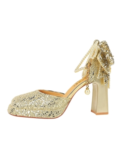 Женские туфли на платформе с массивным каблуком - светло-золотистые[Высота каблука 9 см], цвет Light Gold[Heel Height 9cm] Qitumaul