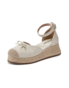 Женские туфли на платформе с клиновидным каблуком 5 см бежевые, цвет Beige St&sat