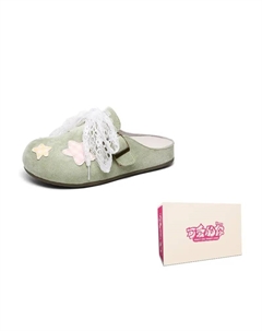 Тихие абразивостойкие закрытые тапочки женские светло-зеленые с кружевными шнурками, цвет Light Green Lace Shoelace Box Lovely you