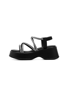 Женские сандалии на одной застежке черные, цвет Black C°banner