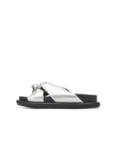 Серебряные женские тапочки-шлёпанцы из полиуретановой кожи с пэчворком, цвет Silver 15 mins