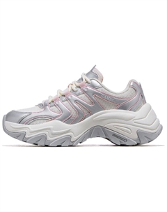 Серебристо-белые/розовые противоскользящие утолщенные кроссовки на платформе для женщин, цвет Silver White/Pink Camel