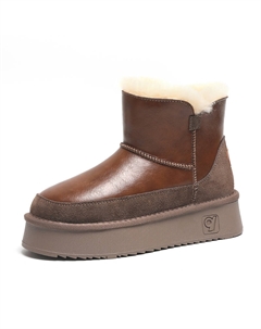 Тёплые износостойкие противоскользящие утеплённые сапоги на 12 см женские — коричневая шерсть, цвет Brown Wool O.l