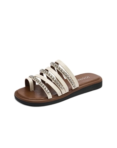 Женские шлепанцы на резиновой подошве бежево-коричневые, цвет Beige/Brown Josiny