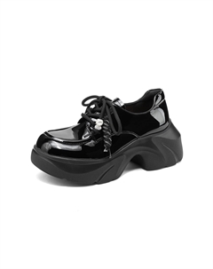 Бритиш платформенные лоферы женские 2025 осень в стиле преппи универсальные бесстелечные туфли комфортные JK униформа обувь - черные, цвет Black Fmm