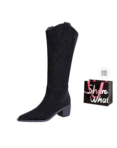 Высокие сапоги женские черные с подарочной сумкой, цвет Black+Shopping Bag Bigtree