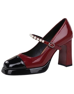 Женские туфли Мэри Джейн на массивном каблуке — бордовые, цвет Burgundy Bigtree