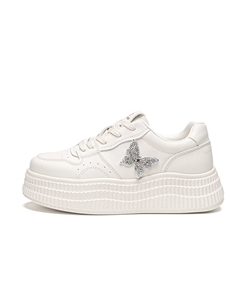 Женские белые противоскользящие и износостойкие низкие скейтерские туфли на платформе с аксессуаром белая бабочка, цвет White Butterfly Accessories Exull q