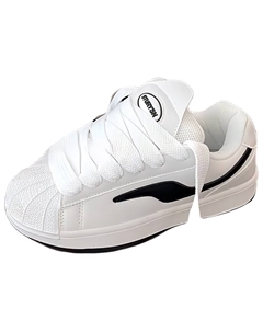 Женские низкие скейтбордские кеды бело-черные, цвет White Black Jimixiong