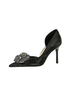 Тонкие каблуки на шпильке женские, черный+сумка для покупок Bigtree