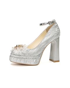 Женские туфли на платформе с массивным каблуком 11 см серебристые, цвет Silver Bamiti