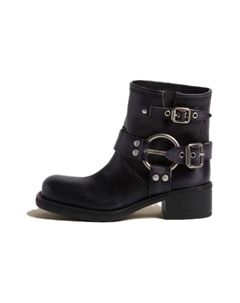 Винтажные кожаные ботинки до щиколотки, черные Miu miu