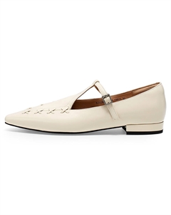 Женские туфли Мэри Джейн на массивном каблуке бежевые, цвет Beige C°banner