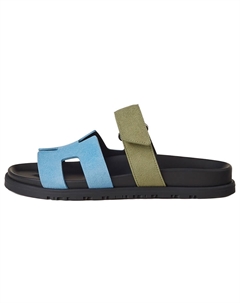 Шлёпанцы Chypre женские сине-зелёные HERMES Hermès