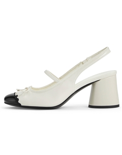 Маленький CK Бант Новый Китайский Стиль Массивный Каблук Высокие Каблуки 6,5 см Женские Кремовое Молочное Белое/Черное Черный Charles&keith