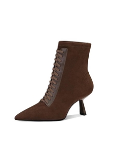 Ботильоны на носке с высотой каблука 6,5 см женские - кофе (на флисовой подкладке), цвет Coffee (Fleece-Lined) Jessica sophia