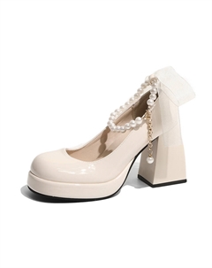 Туфли Мэри Джейн на массивном каблуке 9,5 см женские экрю, цвет Ecru Cherry&kalika