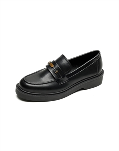 Лоферы женские черные на платформе 3,5 см из матовой кожи, цвет Black[Matte Leather Thick Sole Height Increasing 3.5cm] Qitumaul