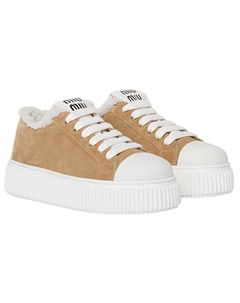 Женские устойчивые к истиранию скейтерские кроссовки на низком ходу светло-коричневого цвета Miu miu