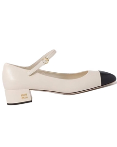 Туфли на платформе с массивным каблуком 3,5 см женские бежево-черные Miu miu