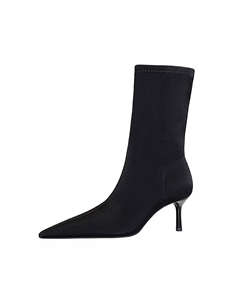 Ботильоны на каблуке 6 см женские черные, черные+Сумка для покупок Bigtree