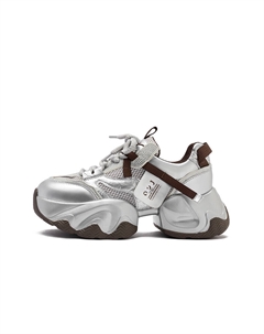 Серебристо-коричневые женские противоскользящие устойчивые к истиранию массивные низкие кроссовки, цвет Silver/Brown Josiny