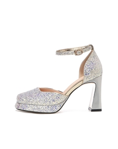 Серебряные женские туфли на платформе с массивным каблуком 9 см, цвет Silver Lanza
