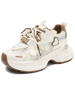 Семейные вишневые противоскользящие износостойкие низкие массивные кроссовки женские - бежевый/коричневый, цвет Beige/Brown Josiny