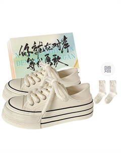 Дышащие женские кэжуал кеды из хлопка бежевые с коробкой и носками в подарок, цвет Beige+Box+Gift Socks Jimixiong