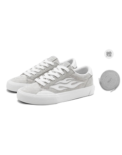 Низкие скейтерские кроссовки унисекс бело-серые с принтом пламени [в комплекте серые шнурки], цвет White Gray Flame[Includes Gray Shoelace] Miniso