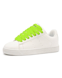 Скользоустойчивые амортизирующие скейтерские кеды унисекс белые с зелеными шнурками, цвет White (Green Shoelace) 15 mins