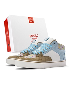 Юнисекс скейтерские кроссовки мидтоп белые черно-белые серо-бежевые коричнево-голубые, цвет Beige Brown Blue Miniso