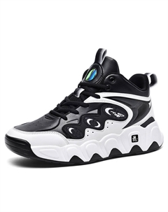 Скользостойкие износостойкие кроссовки мидтоп мужские черно-белые, цвет Black White Tonybear