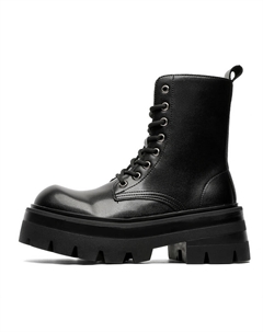 Платформенные дерби Мартин ботинки, унисекс короткие сапоги, британские мотоциклетные ботинки с массивным носком, вестерн высокие ботинки - черные женские, цвет Black Women's V05