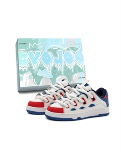 Скользоустойчивые унисекс скейтерские кеды низкие бело-сине-красные, цвет White Blue Red Cvojoo