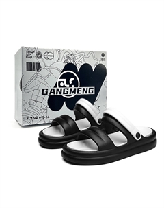 Скользящие тапочки с резиновой подошвой нескользящие антибактериальные износостойкие унисекс бело-черные, цвет White Black Hong kong meng