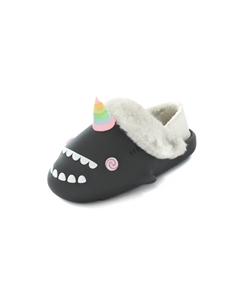 Акула Зимние Акулики Зимний Единорог, Закрытые Тапочки на Каблуке Унисекс - Черные, цвет Black Helloslippers