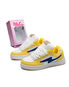 Скользоустойчивые водонепроницаемые амортизирующие низкие скейтборд кроссовки унисекс в коробке белый желтый синий, цвет White Yellow Blue Abcio