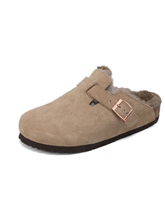 Биркеншток закрытые тапочки с пробковой подошвой унисекс хаки с серым мехом, цвет Khaki (Fleece-Lined) Gray Fur Jeep