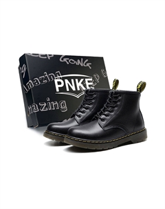 Короткие ботинки Мартин унисекс черные - черные/желтые (шестидырочные на флисовой подкладке), цвет Black/Yellow (Six-Hole Fleece-Lined) Pnke