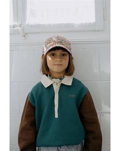 Детская хлопковая толстовка Color Block Polo Sleeve Tee, бирюзовый Tinycottons