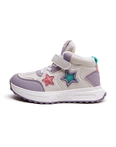 Устойчивые к скольжению, износостойкие, утепленные высокие детские повседневные кроссовки Beige Purple с флисовой подкладкой Warrior
