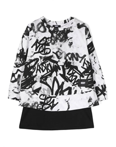 Многослойное платье мини с принтом Graffiti, белый Dkny kids