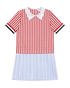 Плиссированное платье в клетку гингем, красный Thom browne kids