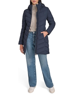 Женская удлиненная куртка-пуховик с капюшоном на молнии, темно-синий Calvin klein