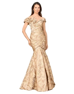 Женское парчовое платье-русалка с открытыми плечами, золотой Lara