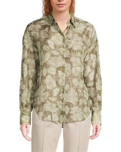 Шелковая рубашка с цветочным принтом, зеленый Brunello cucinelli