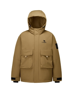 Однотонная уличная куртка с нагрудными карманами водоотталкивающая термостойкая ветрозащитная утепленная пуховая с капюшоном унисекс, Papaya Brown Camel