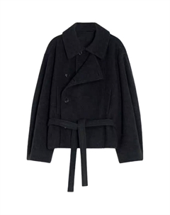 Двубортное пальто с поясом, Black Lemaire