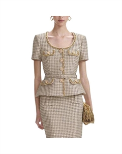 Каменный твидовый блузка с аппликацией, Gold Self-portrait